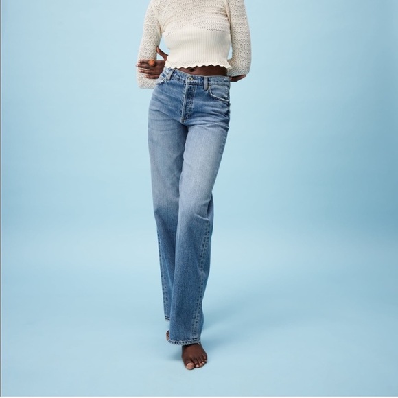 Zara The Boo Full Length High Rise Wide Leg Light Wash Jean Pants, Size 2 - Picture 1 of 12